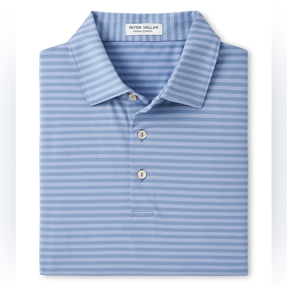 Peter Millar Infinity Baltic Blue Performance Jersey Polo Stripe Golf MS24EK04S